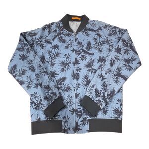Tallia Mens Bomber Jacket Blue Palm Tropical Print Zip Up Lightweight Jacket S